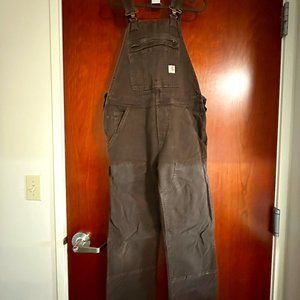 Women's Carhartt Dark Brown Crawford Double Front Bib Overalls Loose Fit, XS